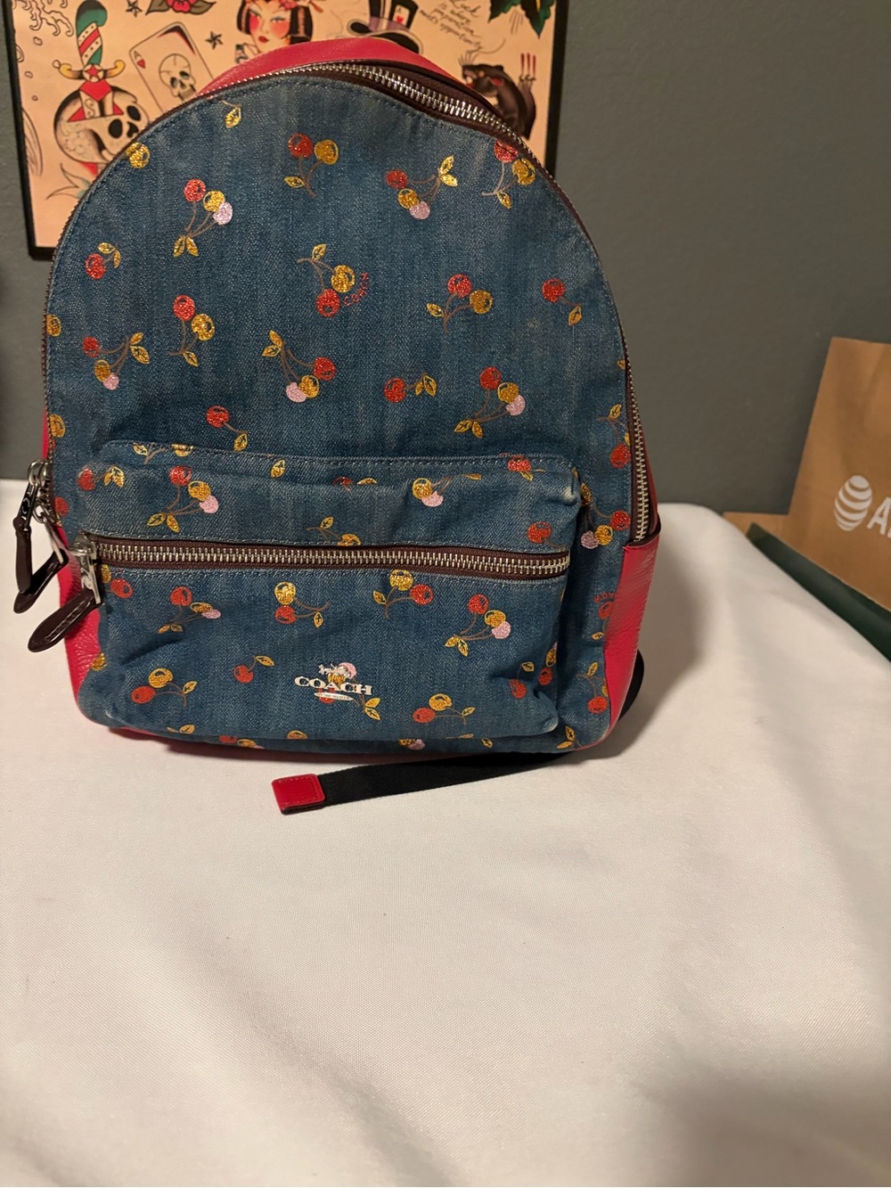 Coach Medium Charlie Backpack w/ Cherry Print 35425